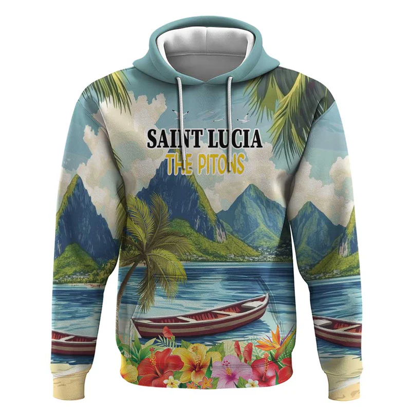 Pitons Saint Lucia Hoodie Hibiscus Flowers