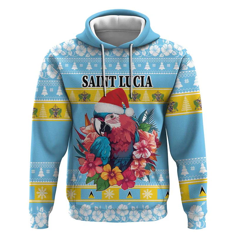 Saint Lucia Christmas Hoodie Saint Lucian Parrot With Hibiscus Flowers