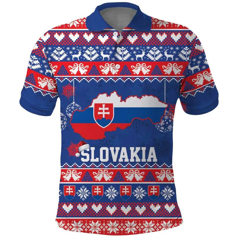Slovakia Christmas Polo Shirt Slovakian Double Cross Map