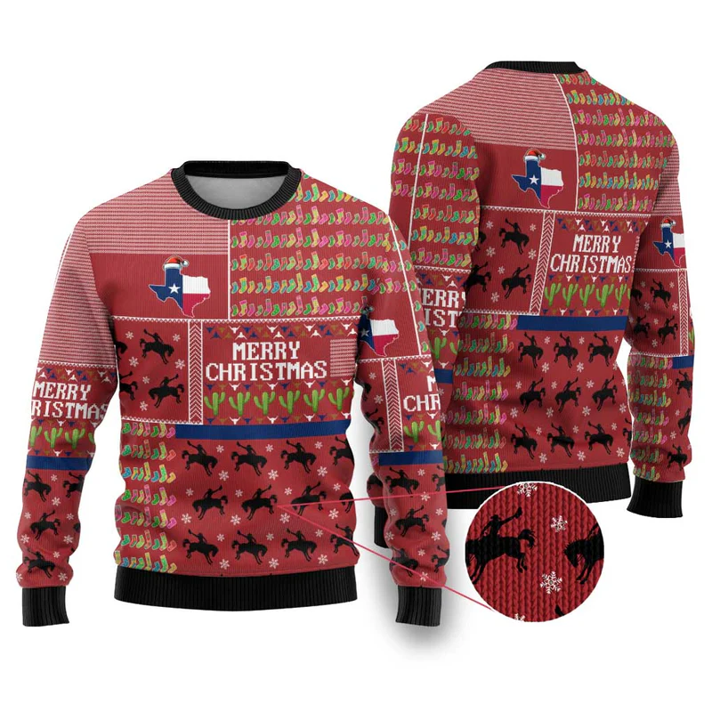 Texas Map Merry Christmas Ugly Christmas Sweater Xmas Holiday Patterns
